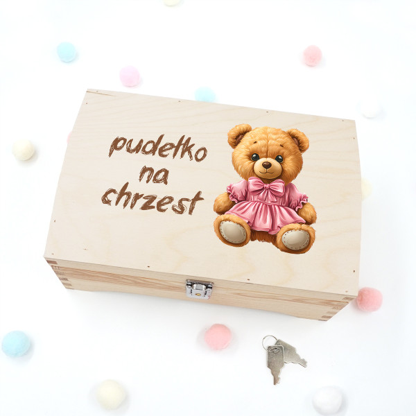 Drewniane pudełko "Pudełko na chrzciny z misiem" Drewniane pudełko "Pudełko na chrzciny z misiem"
