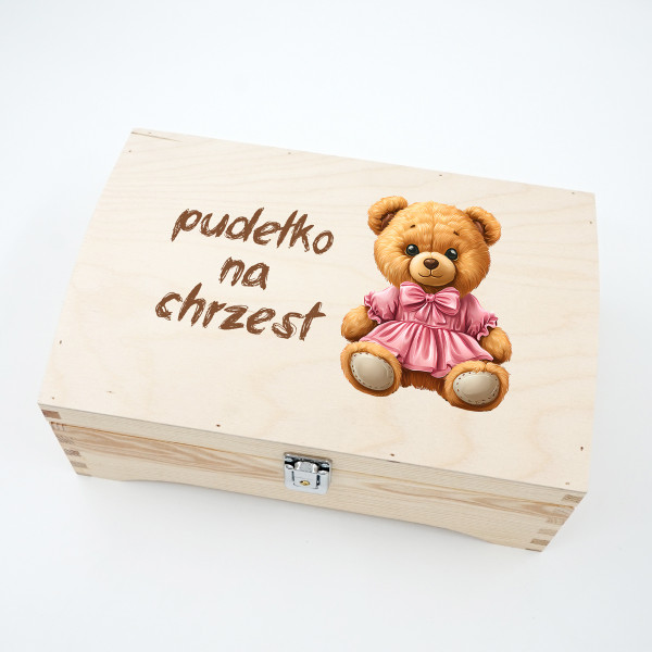 Drewniane pudełko "Pudełko na chrzciny z misiem" Drewniane pudełko "Pudełko na chrzciny z misiem"
