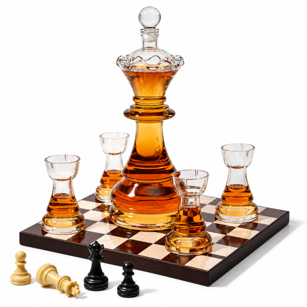 Zestaw karafki i 4 kieliszków "Royal Chess"
