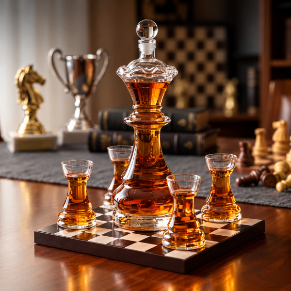 Zestaw karafki i 4 kieliszków "Royal Chess"