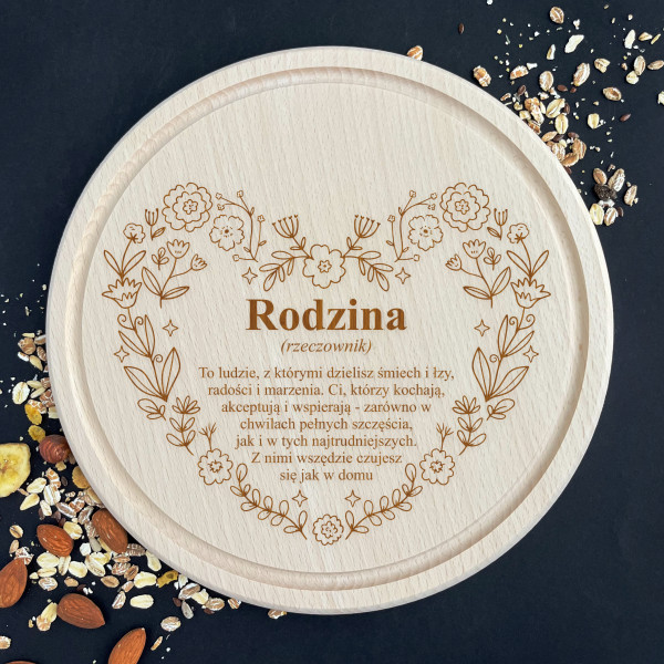Grawerowana okrągła deska do krojenia "Rodzina" Grawerowana okrągła deska do krojenia "Rodzina"