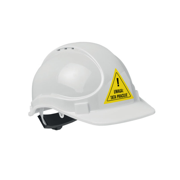 Kask budowlany "UWAGA: TATA PRACUJE"