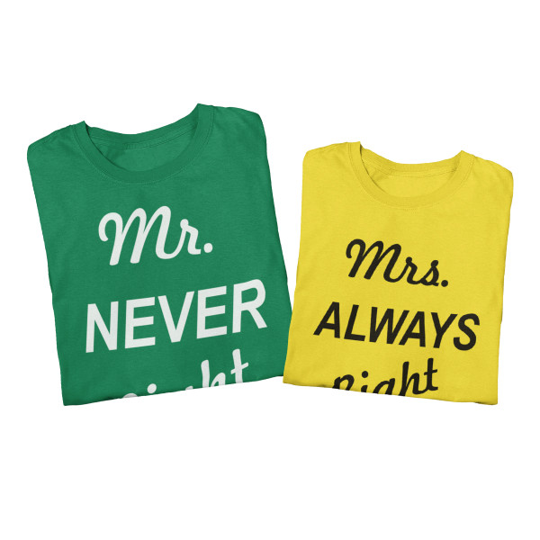 Komplet koszulek "Mr NEVER Right & Mrs ALWAYS Right"