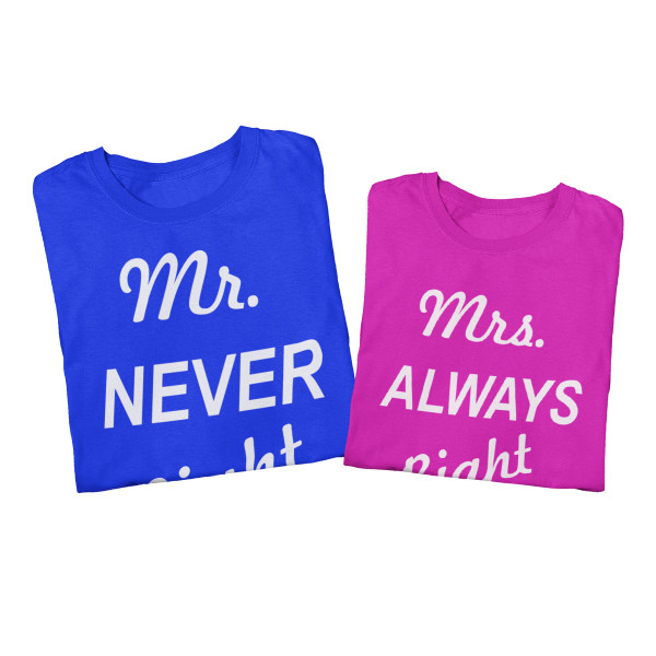 Komplet koszulek "Mr NEVER Right & Mrs ALWAYS Right"