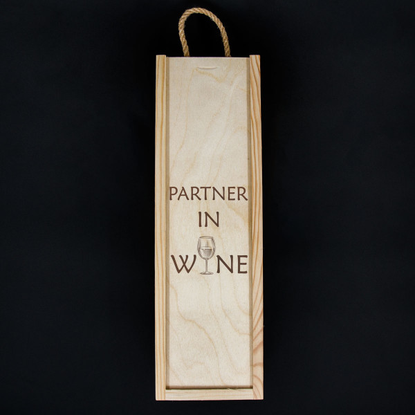 Drewniana skrzynka na butelki "Partner in wine"