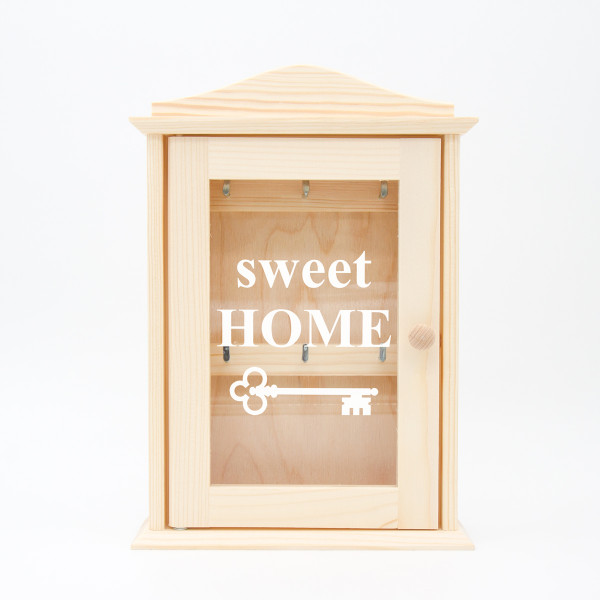 Drewniana skrzynka na klucze ze szkłem "Sweet home"