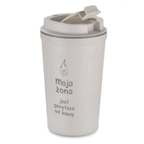Metalowy kubek termiczny "Moja żona jest gorętsza od kawy" (400ml)