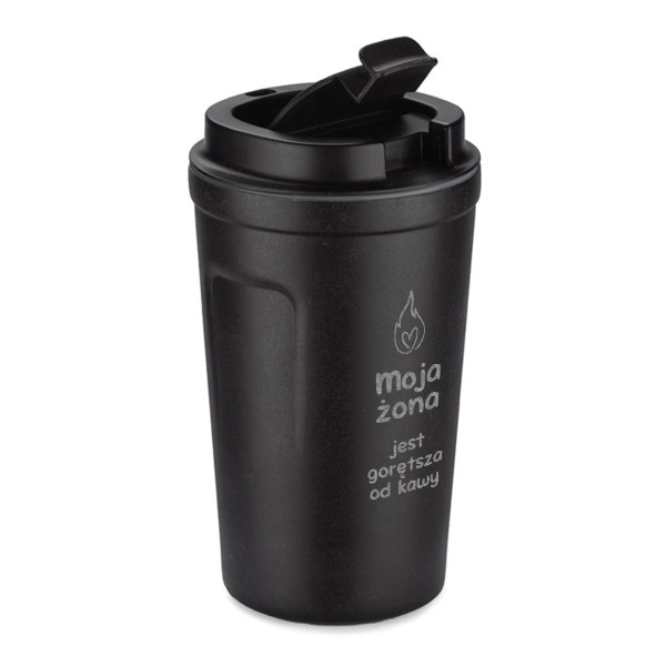 Metalowy kubek termiczny "Moja żona jest gorętsza od kawy" (400ml)
