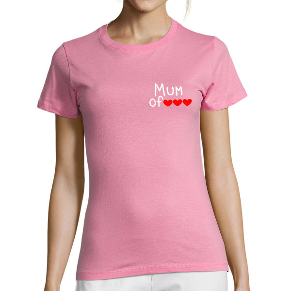 Koszulka damska “Mum" z wybraną przez Ciebie liczbą serduszek
