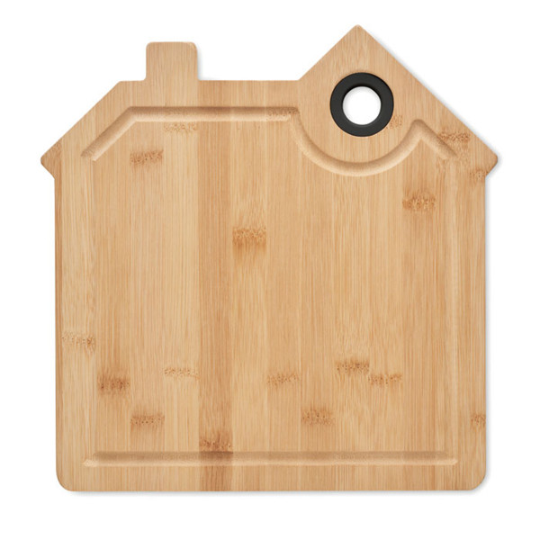 Bambusowa deska do krojenia w kształcie domu "Moja kuchnia, moje zasady"