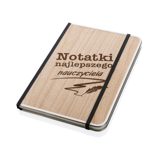 Notatnik w formacie A5 z drewnianą okładką "Notatki najlepszego nauczyciela"