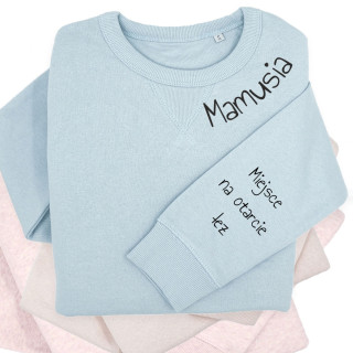 Pastelowa bluza UNISEX "Mamusia" z nadrukiem na rękawie Pastelowa bluza UNISEX "Mamusia" z nadrukiem na rękawie