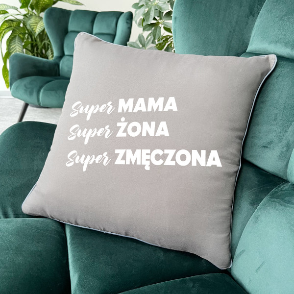 Poduszka dekoracyjna "Super mama opis"