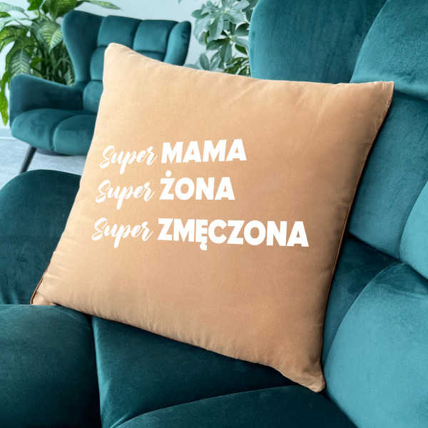 Poduszka dekoracyjna "Super mama opis"