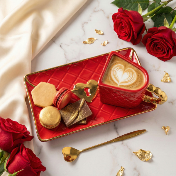 Kubek "Torebka" ze spodkiem i łyżeczką w kształcie serca