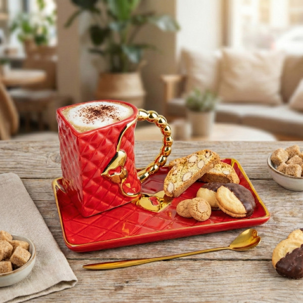 Kubek "Torebka" ze spodkiem i łyżeczką w kształcie serca