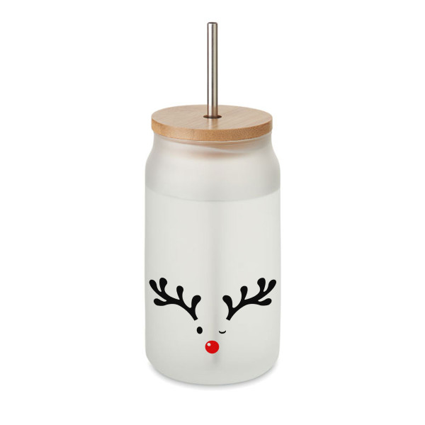 Szklany dzbanek z metalową słomką "Mały Łoś", 400ml