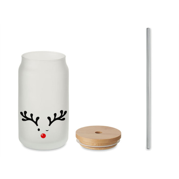 Szklany dzbanek z metalową słomką "Mały Łoś", 400ml