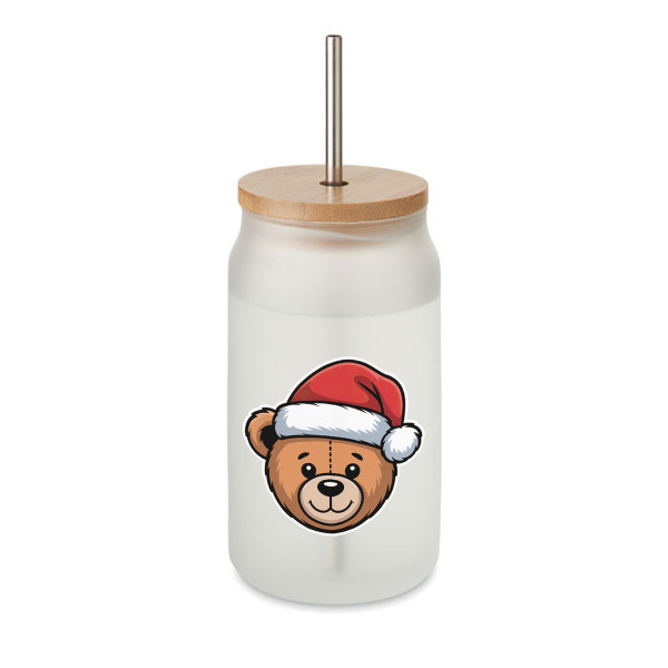 Szklany dzbanek z metalową słomką "Teddy bear", 400ml