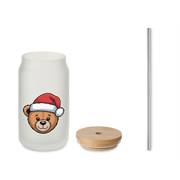 Szklany dzbanek z metalową słomką "Teddy bear", 400ml