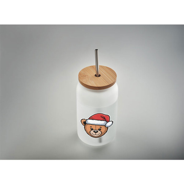 Szklany dzbanek z metalową słomką "Teddy bear", 400ml