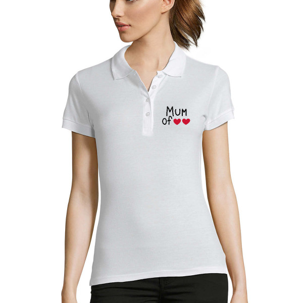 Damska koszulka Polo “Mum" z wybraną przez Ciebie liczbą serduszek