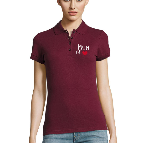Damska koszulka Polo “Mum" z wybraną przez Ciebie liczbą serduszek