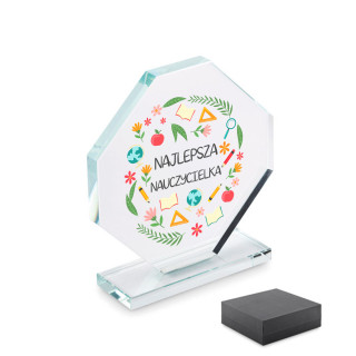 Szklane trofeum w pudełku prezentowym "Najlepsza nauczycielka"