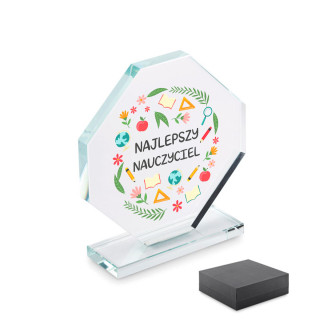 Szklane trofeum w pudełku prezentowym "Najlepszy nauczyciel"