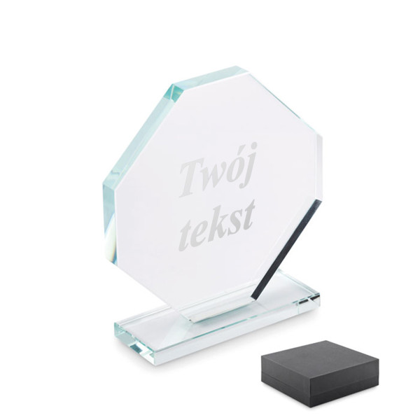 Szklane trofeum w pudełku prezentowym "RUMBO" z wybranym przez Ciebie tekstem Szklane trofeum w pudełku prezentowym "RUMBO" z wybranym przez Ciebie tekstem