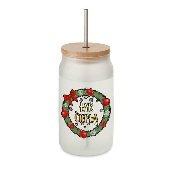 Szklany dzbanek z metalową słomką "Łyk ciepła", 400ml
