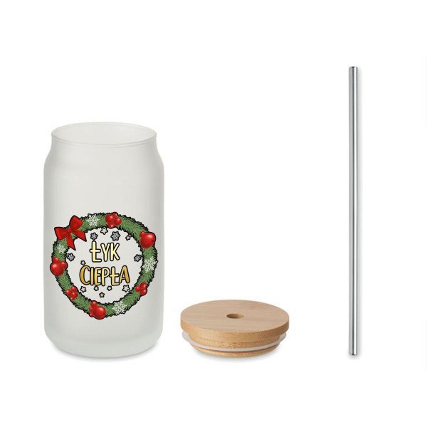 Szklany dzbanek z metalową słomką "Łyk ciepła", 400ml