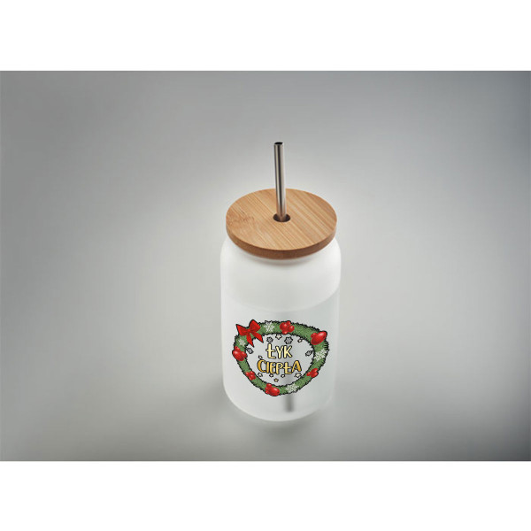 Szklany dzbanek z metalową słomką "Łyk ciepła", 400ml