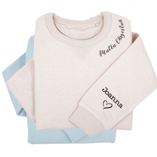 UNISEX pastelowa bluza "Sully" "Matka Chrzestna" z imionami dzieci na rękawie UNISEX pastelowa bluza "Sully" "Matka Chrzestna" z imionami dzieci na rękawie