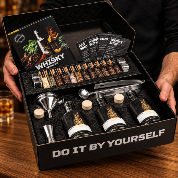 Zestaw do produkcji whisky z przyprawami i akcesoriami do koktajli