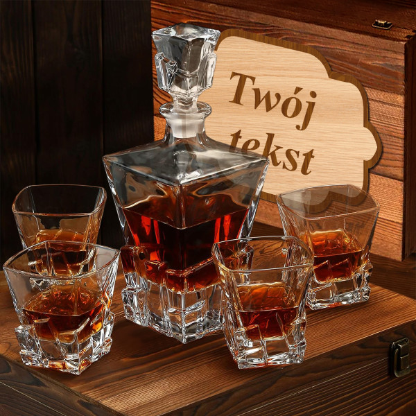 Zestaw do whisky w drewnianym pudełku "ELIXIR" z wybranym przez ciebie tekstem